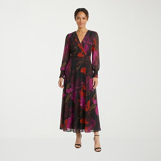 Clover And Sloane Womens V Neck Long Sleeve Fitted Maxi Dress