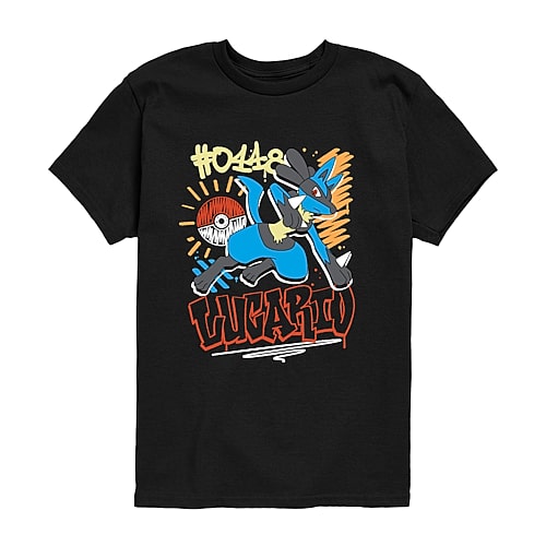 Air Waves Lucario Stance Little & Big Kid Boys Crew Neck Short Sleeve Regular Fit Pokemon Graphic T-shirt In Black