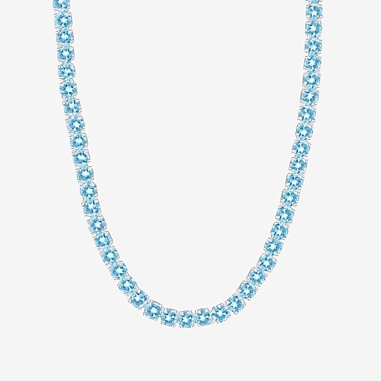 Womens Gemstone Sterling Silver 17 1/4 Inch Tennis Necklace