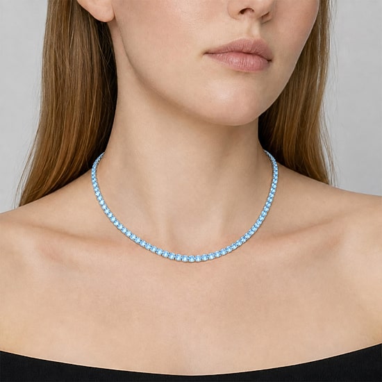 Womens Gemstone Sterling Silver 17 1/4 Inch Tennis Necklace