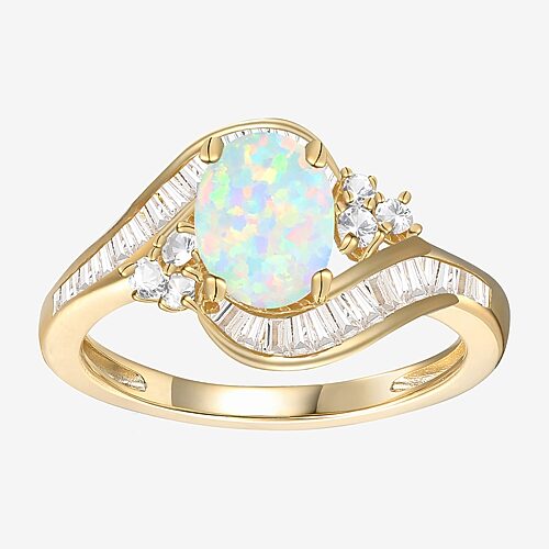 Womens Gemstone 14K Gold Over Silver Crossover Side Stone Cocktail Ring, 8, White