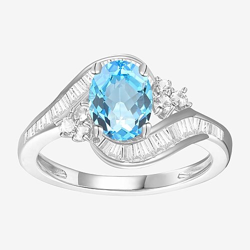 Womens Gemstone 14K Gold Over Silver Crossover Side Stone Cocktail Ring, 9, Blue