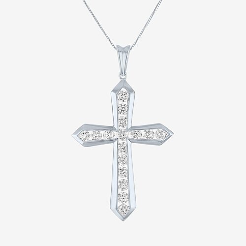 (G-H/Si2-I1) Womens 1 CT. T.W. Lab Grown White Diamond 10K Gold Cross 18 Inch Pendant Necklace, One Size, White