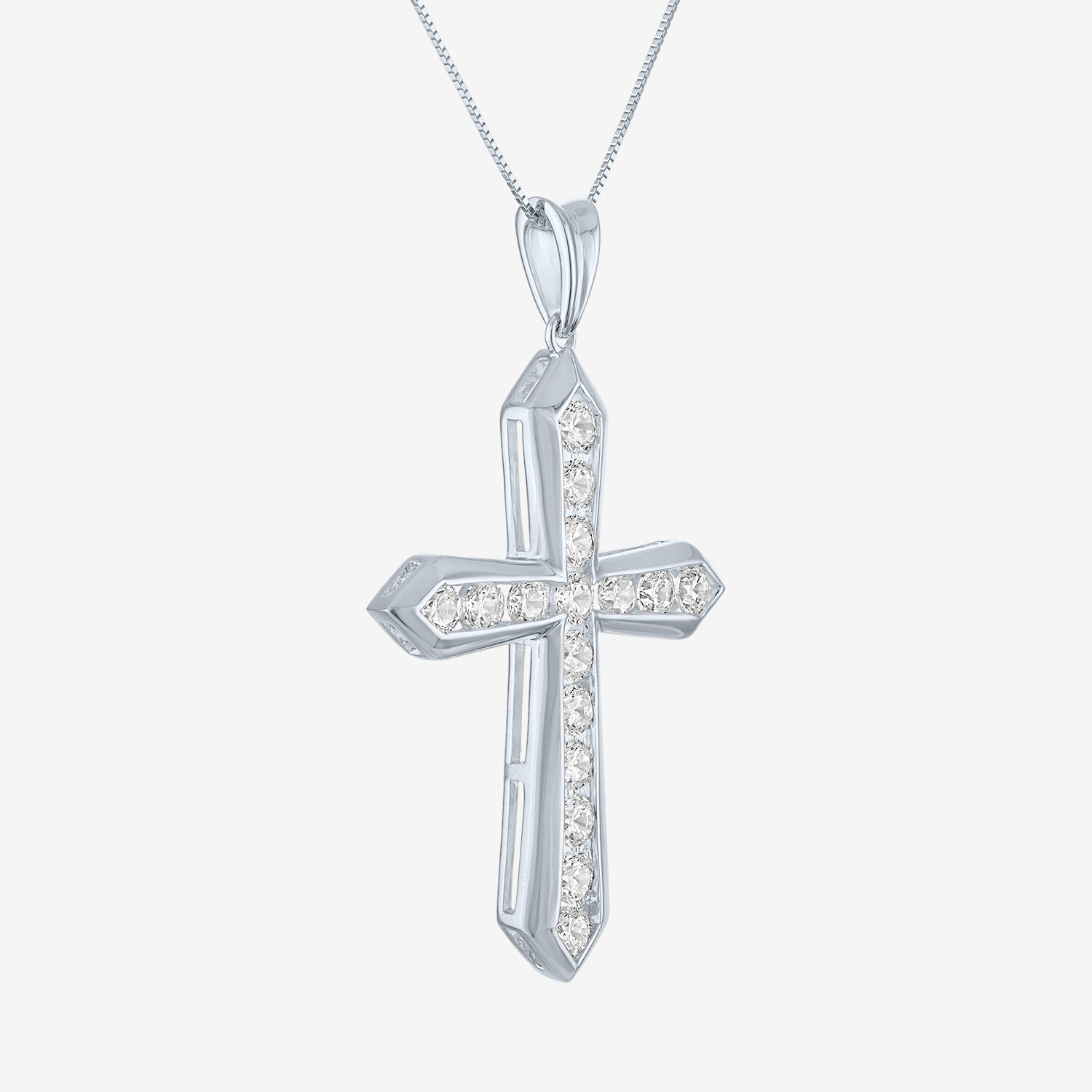 (G-H/Si2-I1) Womens 1 CT. T.W. Lab Grown White Diamond 10K Gold Cross 18 Inch Pendant Necklace