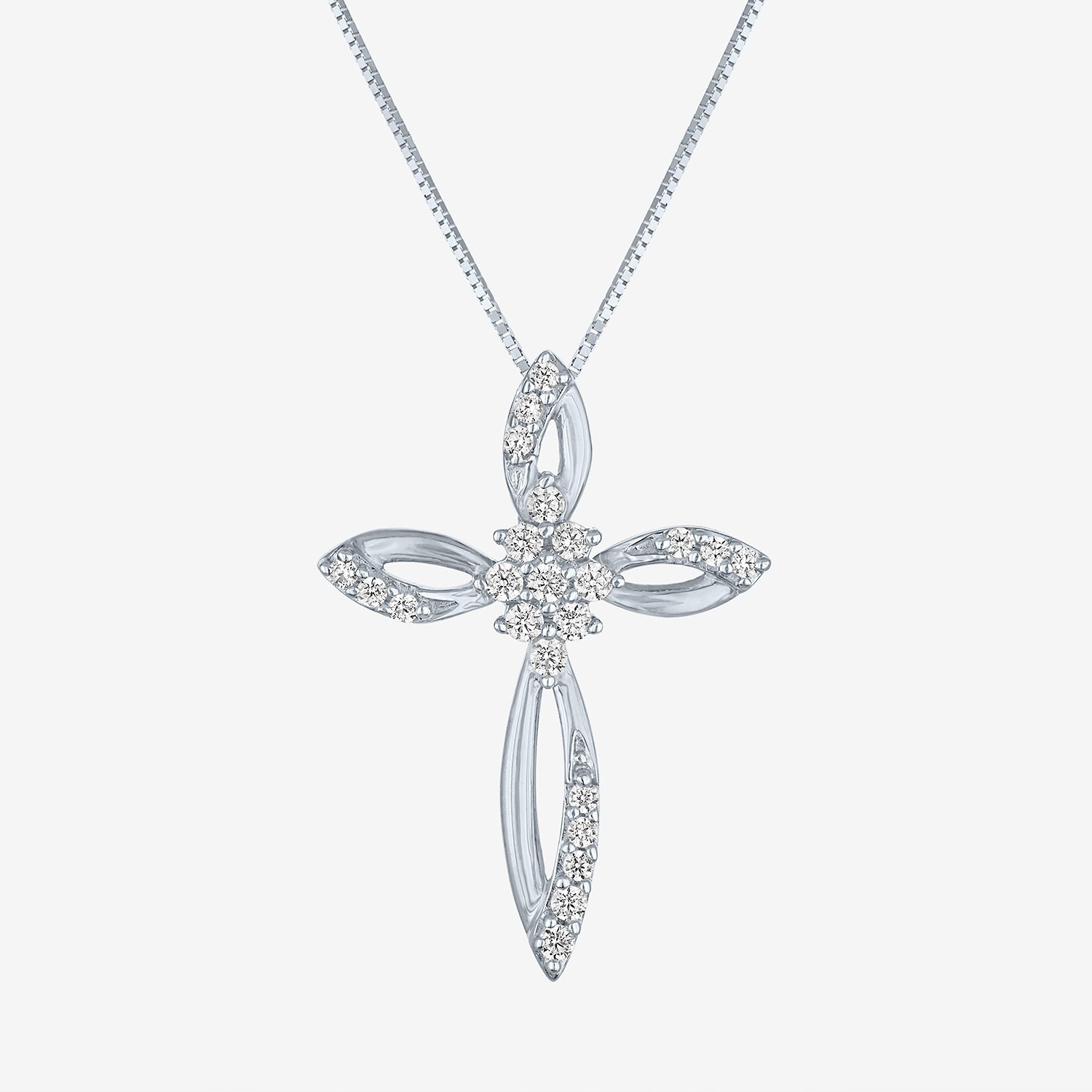 (G-H/ I1-I2) Womens 1/6 CT. T.W. Lab Grown White Diamond 10K Gold Cross 18 Inch Pendant Necklace