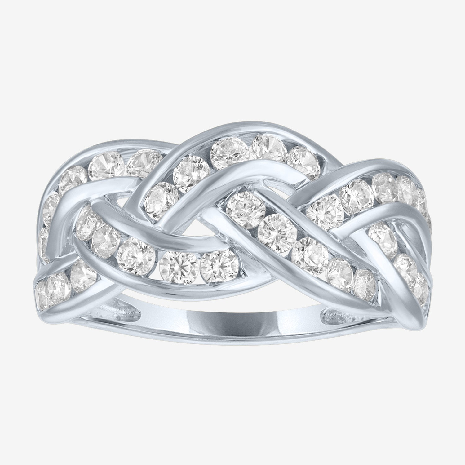 (G-H / I1-I2) Womens 1 CT. T.W. Lab Grown White Diamond 10K Gold Crossover Cocktail Ring