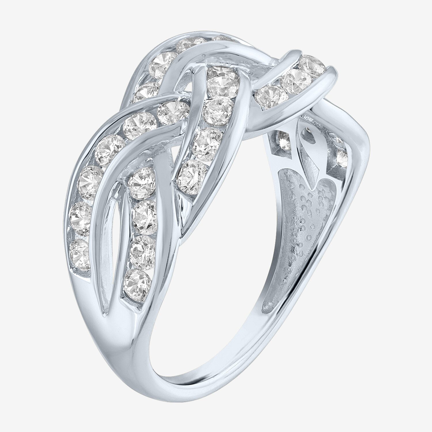 (G-H / I1-I2) Womens 1 CT. T.W. Lab Grown White Diamond 10K Gold Crossover Cocktail Ring