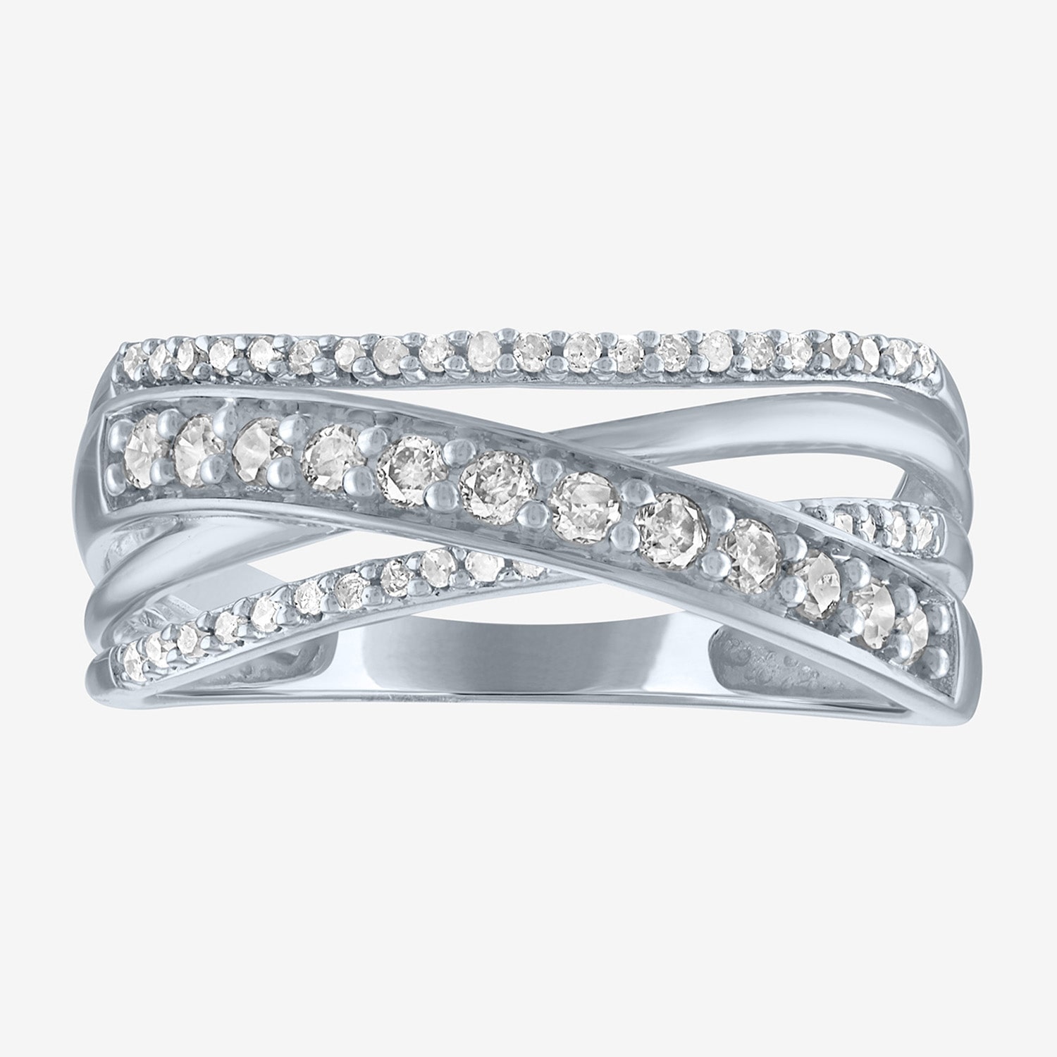 (G-H / Si2-I1) Womens 7.5MM 1/3 CT. T.W. Lab Grown White Diamond 10K Gold Crossover Band