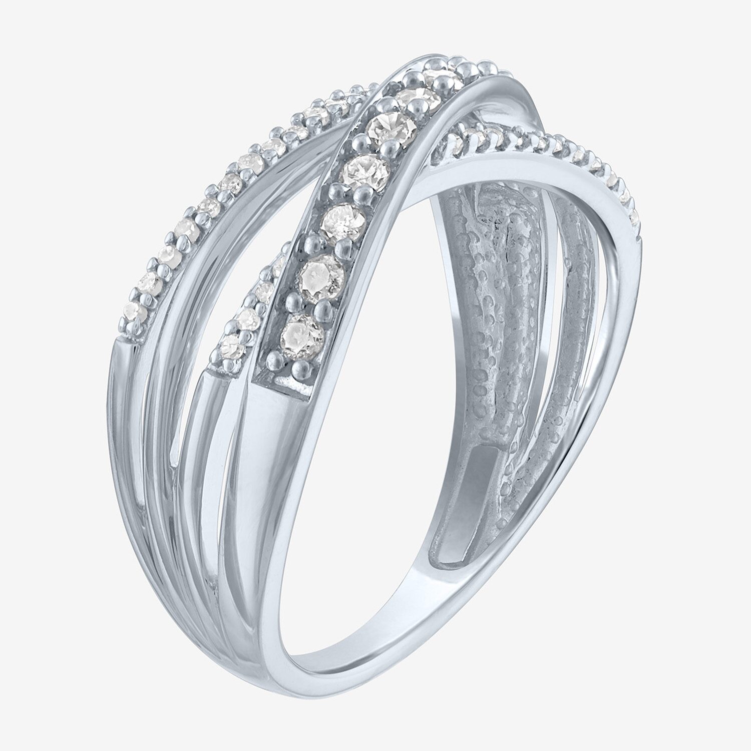 (G-H / Si2-I1) Womens 7.5MM 1/3 CT. T.W. Lab Grown White Diamond 10K Gold Crossover Band