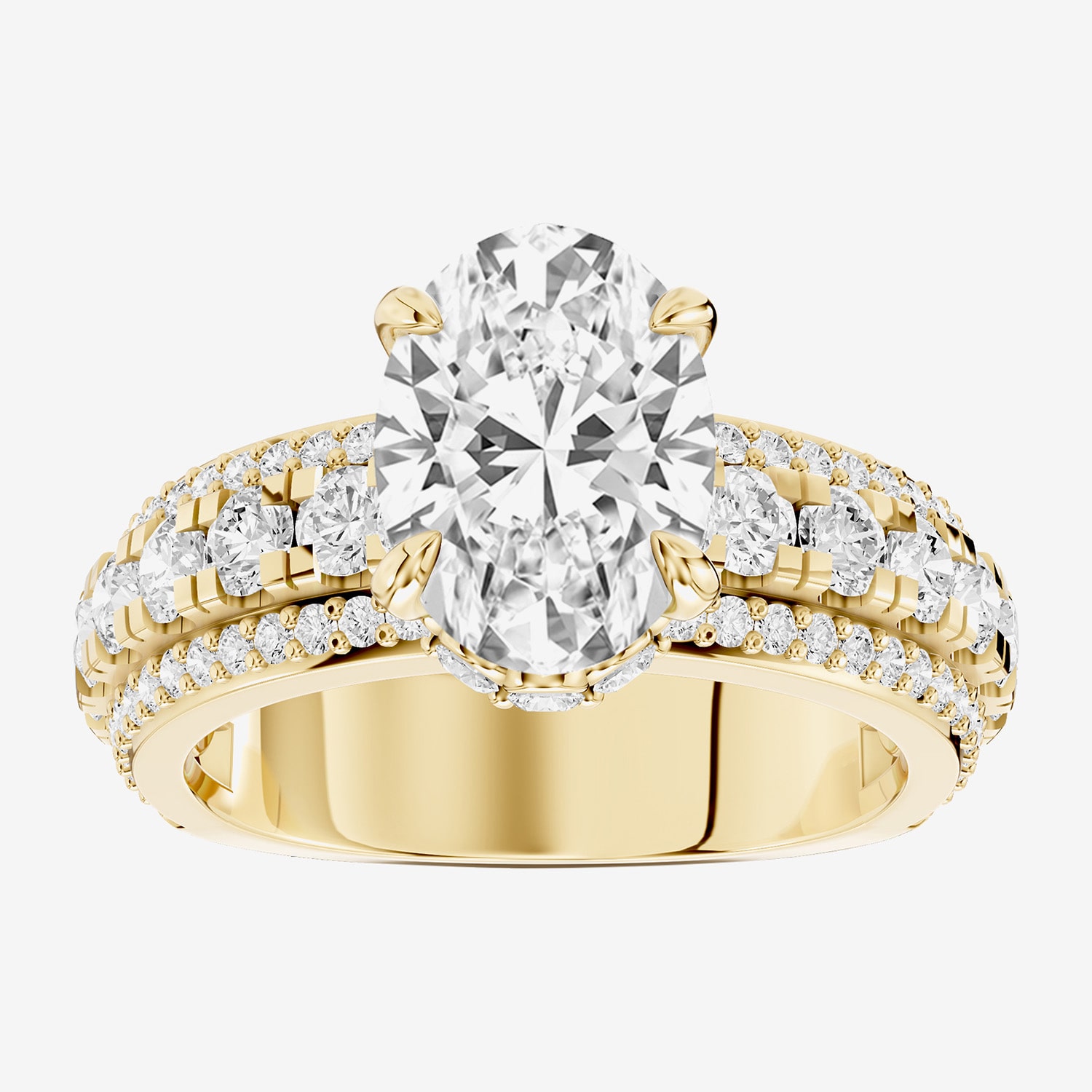 (F / Vs2) Womens 3 1/4 CT. T.W. Lab Grown White Diamond 14K Gold Over Silver Oval Side Stone Engagement Ring