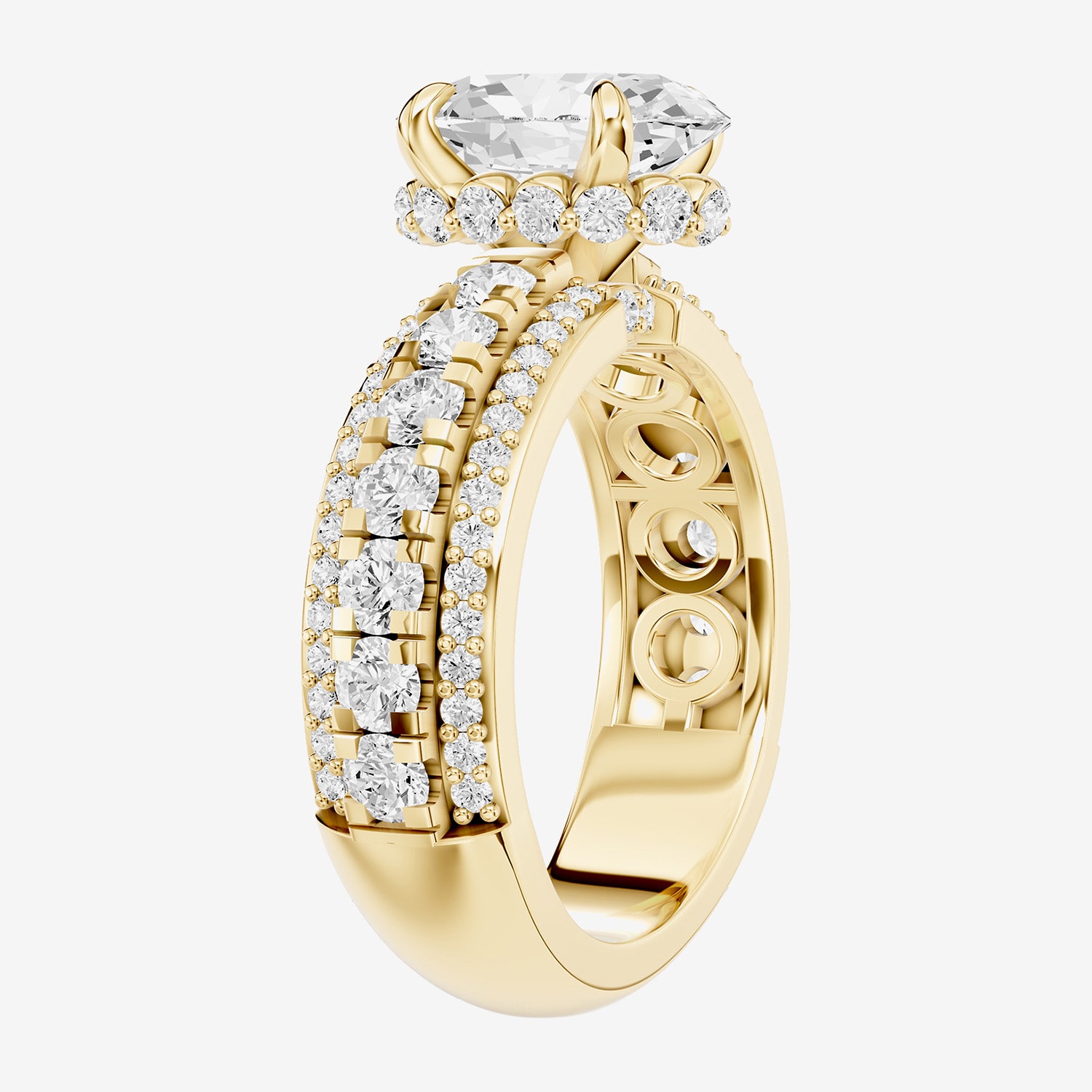 (F / Vs2) Womens 3 1/4 CT. T.W. Lab Grown White Diamond 14K Gold Over Silver Oval Side Stone Engagement Ring