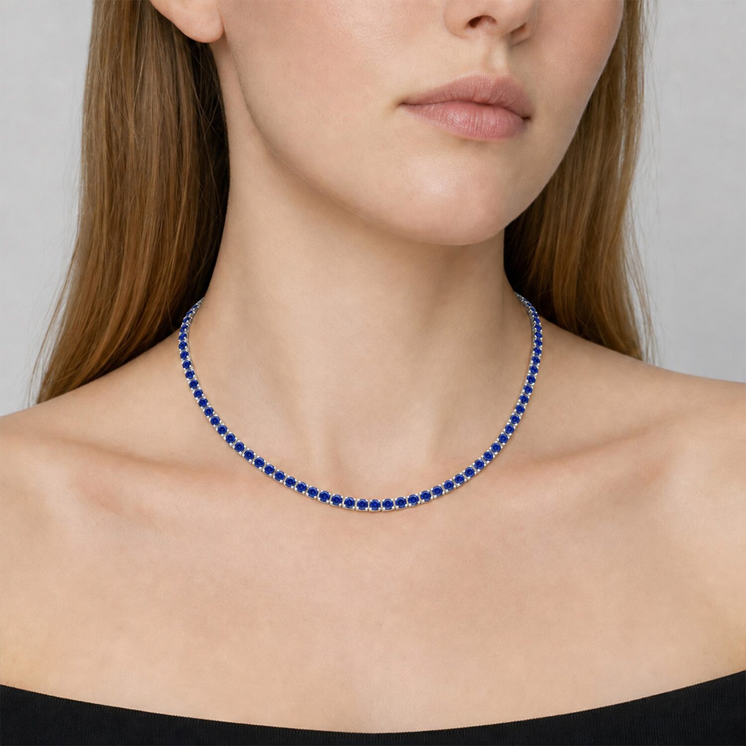 Womens Gemstone Sterling Silver 17 1/4 Inch Tennis Necklace