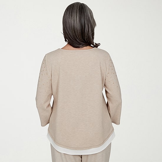 Alfred Dunner Luxe Be A Lady Womens Crew Neck 3/4 Sleeve Layered Top