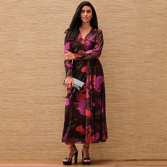 Clover And Sloane Womens V Neck Long Sleeve Fitted Maxi Dress