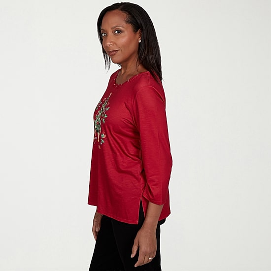 Alfred Dunner Womens Crew Neck 3/4 Sleeve T-Shirt