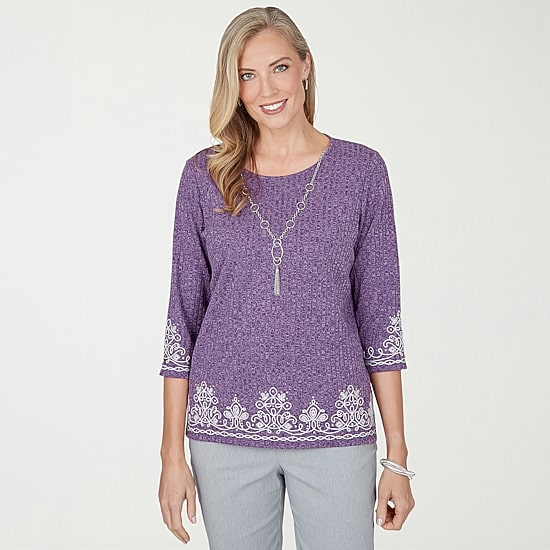 Alfred Dunner Vail Womens Crew Neck 3/4 Sleeve T-Shirt