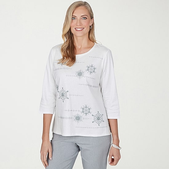 Alfred Dunner Vail Womens Crew Neck 3/4 Sleeve T-Shirt