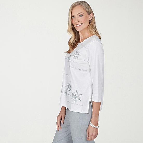 Alfred Dunner Vail Womens Crew Neck 3/4 Sleeve T-Shirt