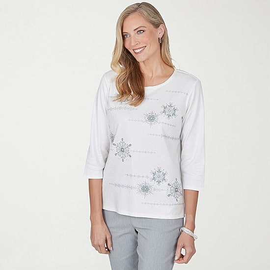 Alfred Dunner Vail Womens Crew Neck 3/4 Sleeve T-Shirt