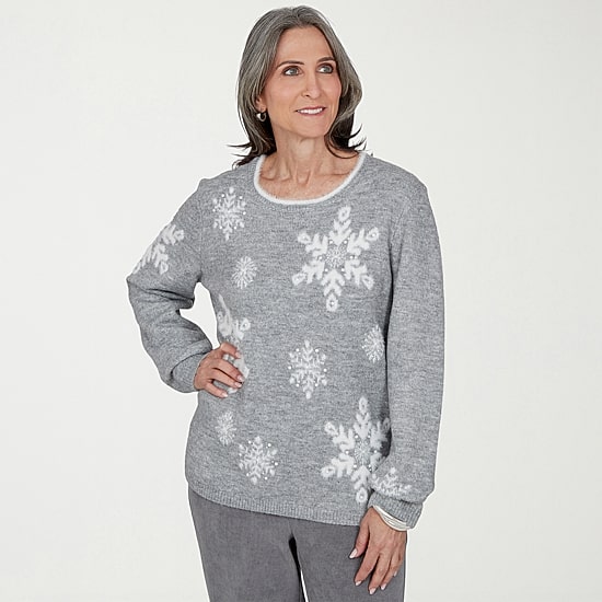 Alfred Dunner Vail Womens Round Neck Long Sleeve Pullover Sweater