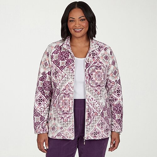 Alfred Dunner Vail Vail Womens Plus Fleece Jacket In Purple