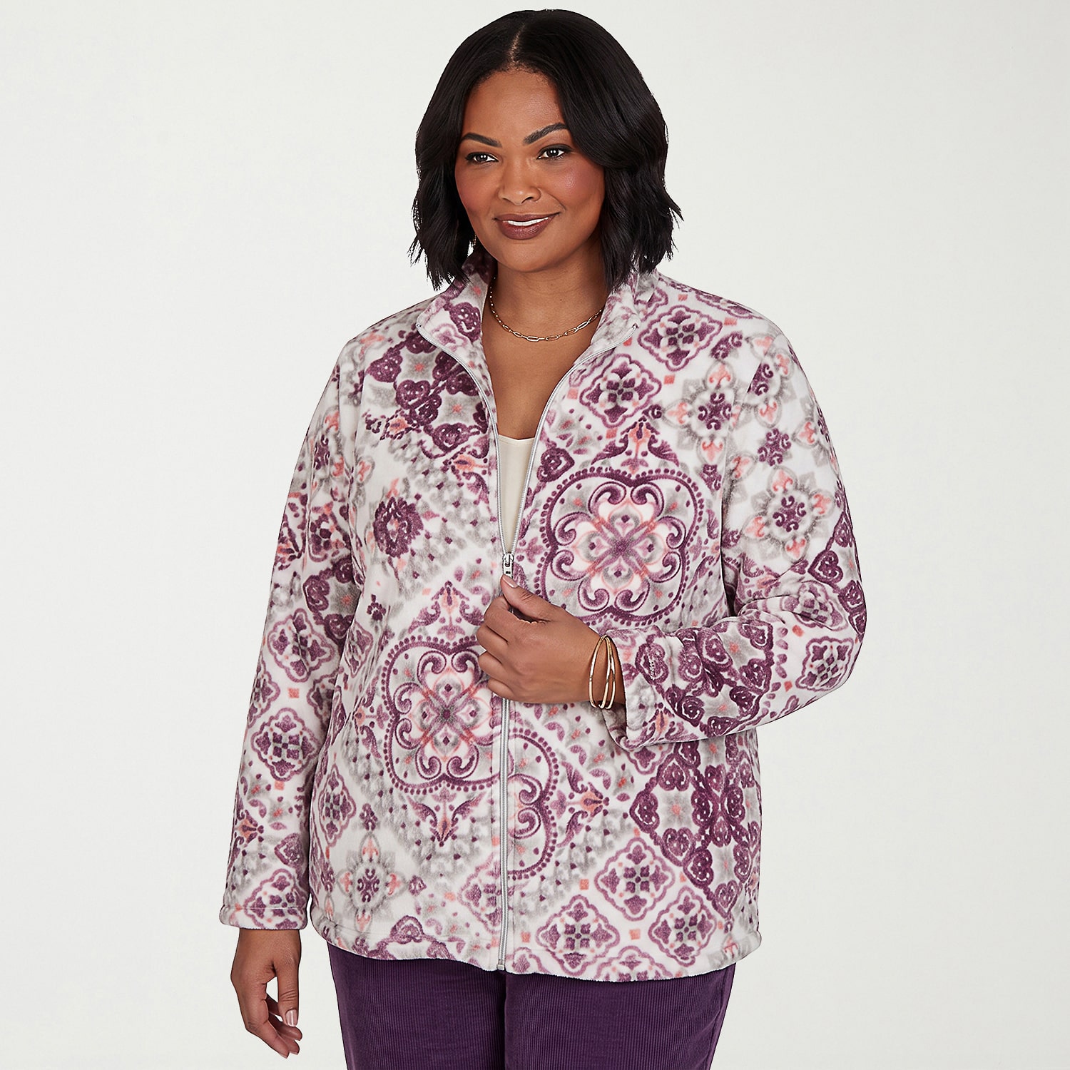 Alfred Dunner Vail Womens Plus Fleece Jacket