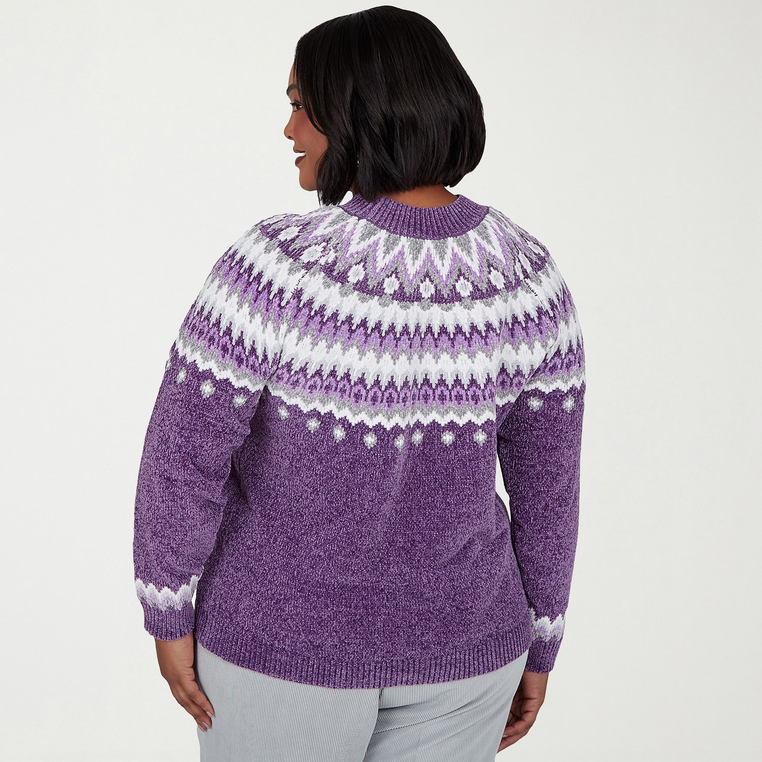 Alfred Dunner Vail Plus Womens Mock Neck Long Sleeve Geometric Pullover Sweater