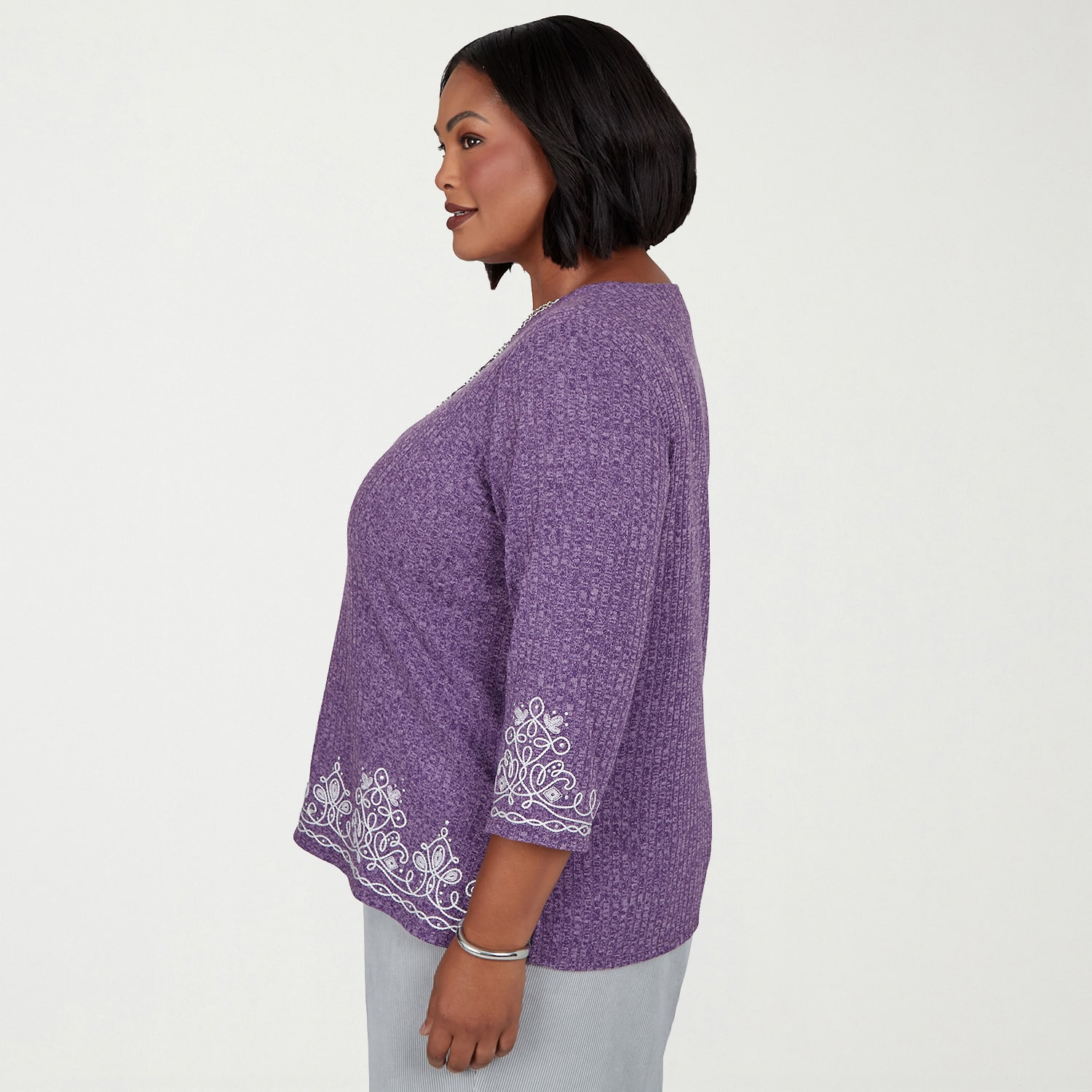 Alfred Dunner Vail Womens Plus Crew Neck 3/4 Sleeve T-Shirt
