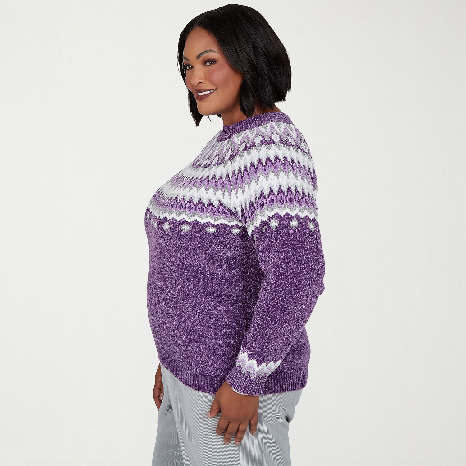 Alfred Dunner Vail Plus Womens Mock Neck Long Sleeve Geometric Pullover Sweater