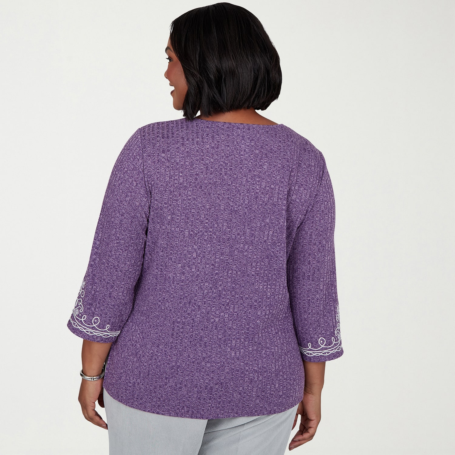 Alfred Dunner Vail Womens Plus Crew Neck 3/4 Sleeve T-Shirt