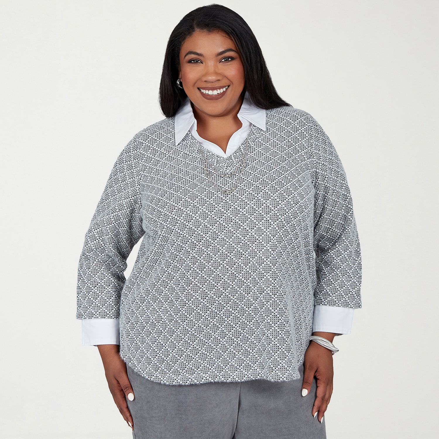 Alfred Dunner Vail Womens Plus 3/4 Sleeve Layered Top