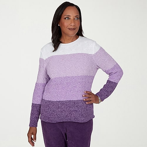 Alfred Dunner Vail Womens Crew Neck Long Sleeve Ombre Chenille Sweater In Purple