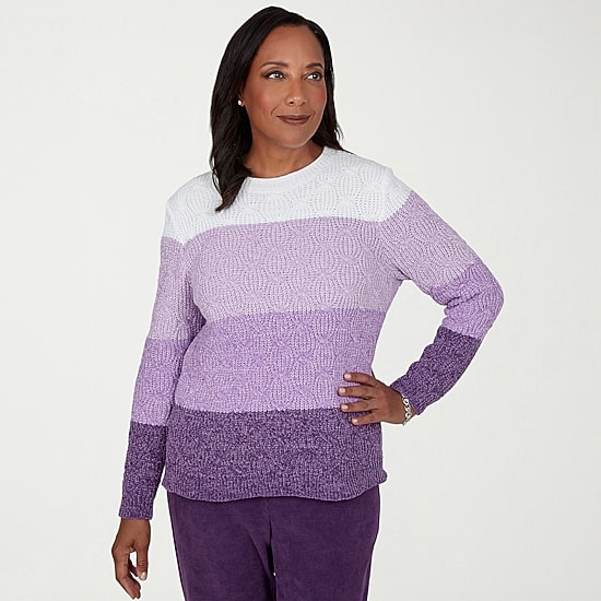 Alfred Dunner Vail Womens Crew Neck Long Sleeve Ombre Chenille Sweater
