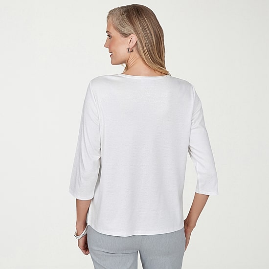 Alfred Dunner Vail Womens Crew Neck 3/4 Sleeve T-Shirt