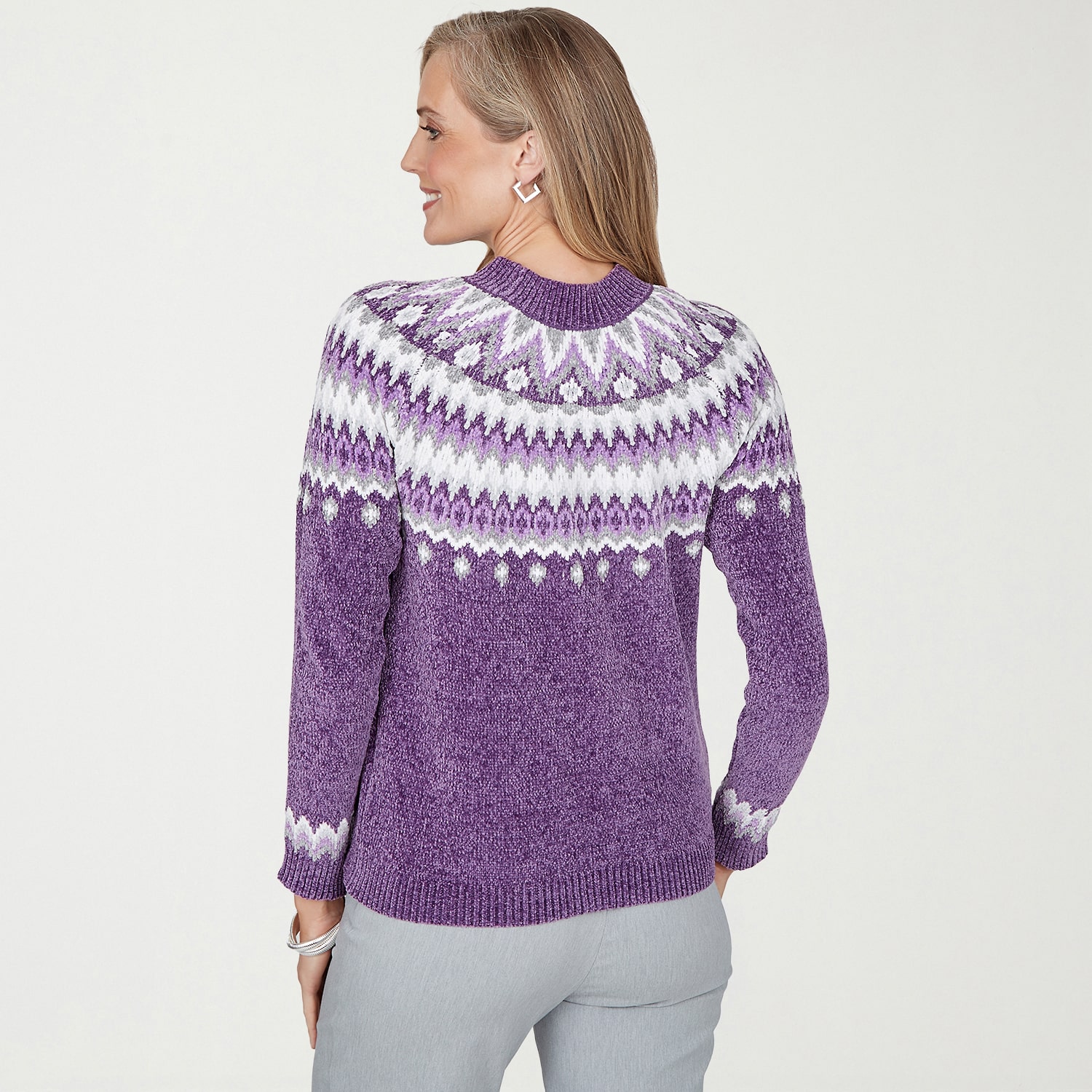Alfred Dunner Vail Womens Mock Neck Long Sleeve Fairisle Chenille Sweater