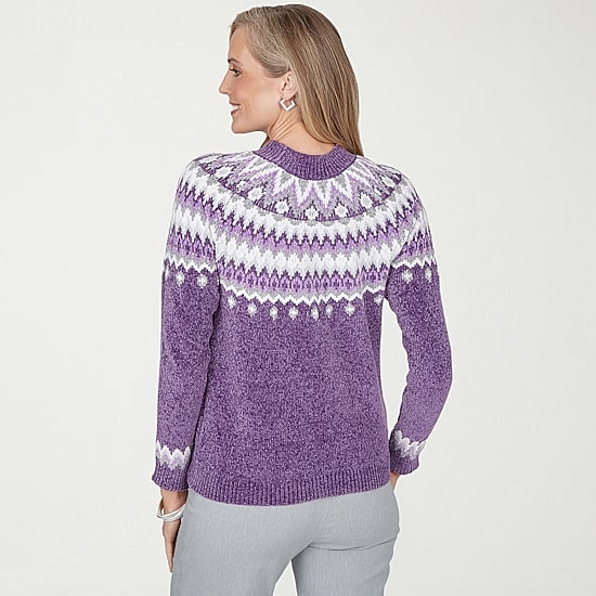 Alfred Dunner Vail Womens Mock Neck Long Sleeve Fairisle Chenille Sweater