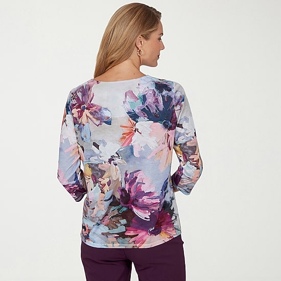 Alfred Dunner Vail Womens Crew Neck 3/4 Sleeve T-Shirt