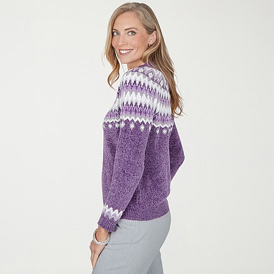 Alfred Dunner Vail Womens Mock Neck Long Sleeve Fairisle Chenille Sweater