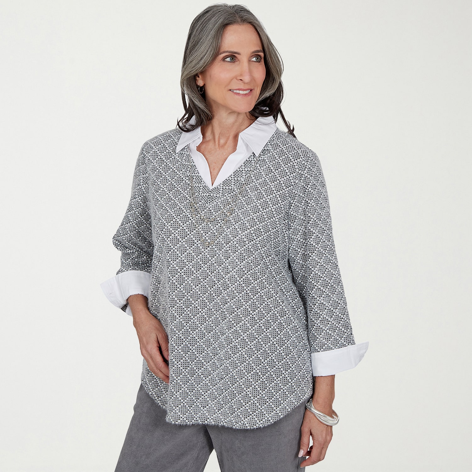 Alfred Dunner Vail Womens 3/4 Sleeve Layered Top