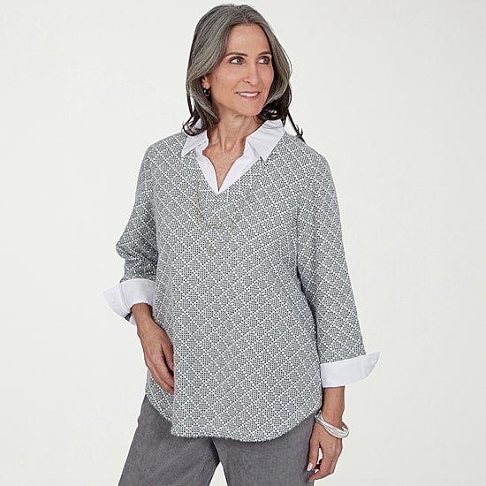 Alfred Dunner Vail Womens 3/4 Sleeve Layered Top