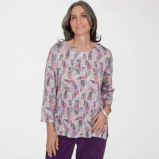 Alfred Dunner Vail Womens Crew Neck 3/4 Sleeve T-Shirt