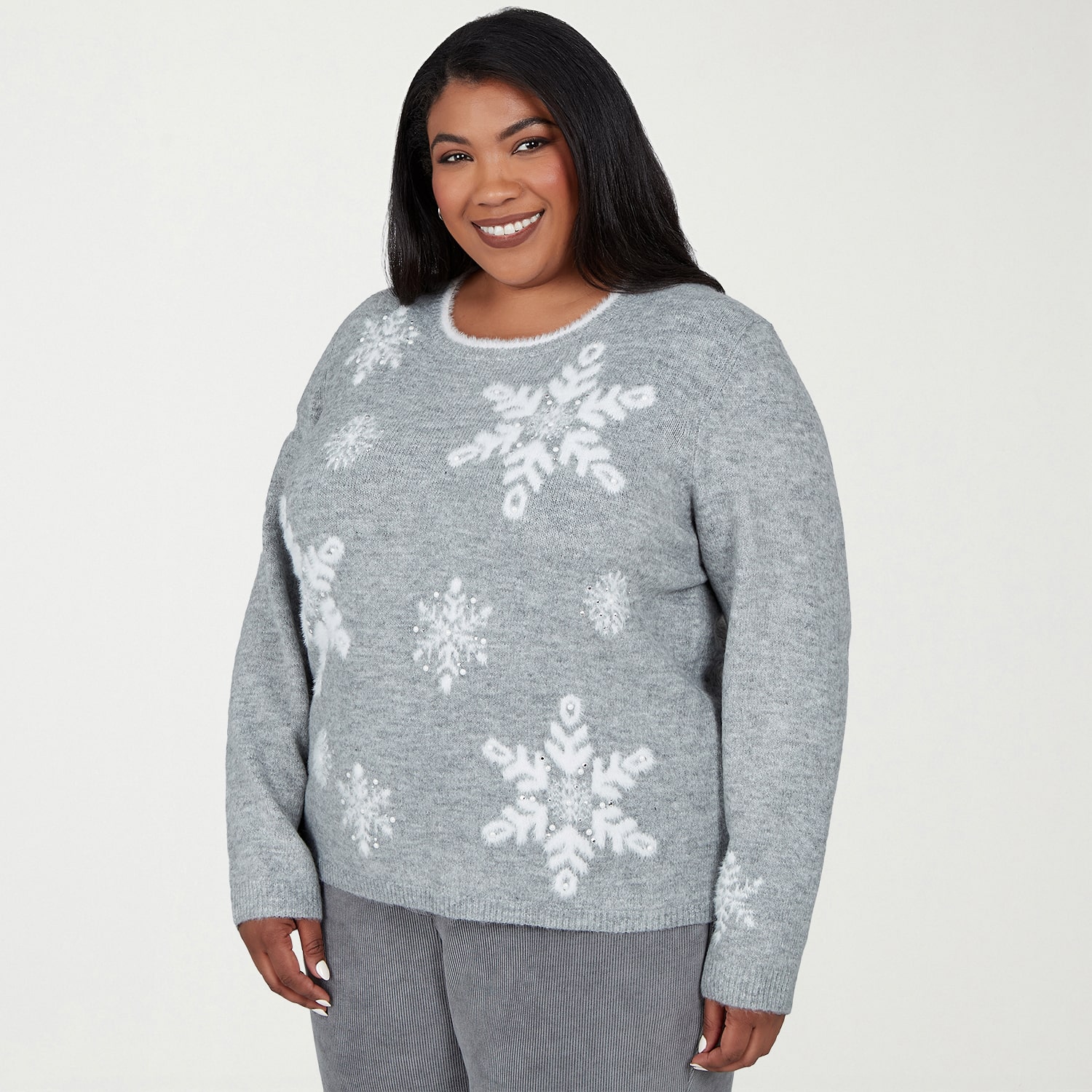 Alfred Dunner Vail Plus Womens Crew Neck Long Sleeve Pullover Sweater