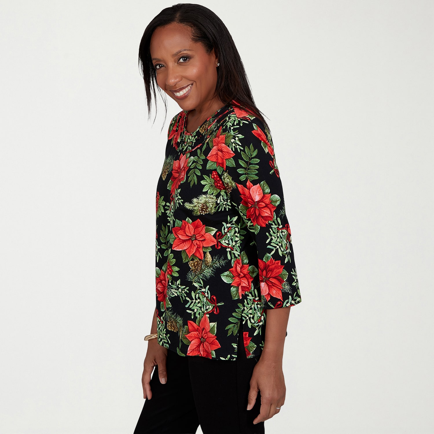 Alfred Dunner Womens Crew Neck 3/4 Sleeve T-Shirt
