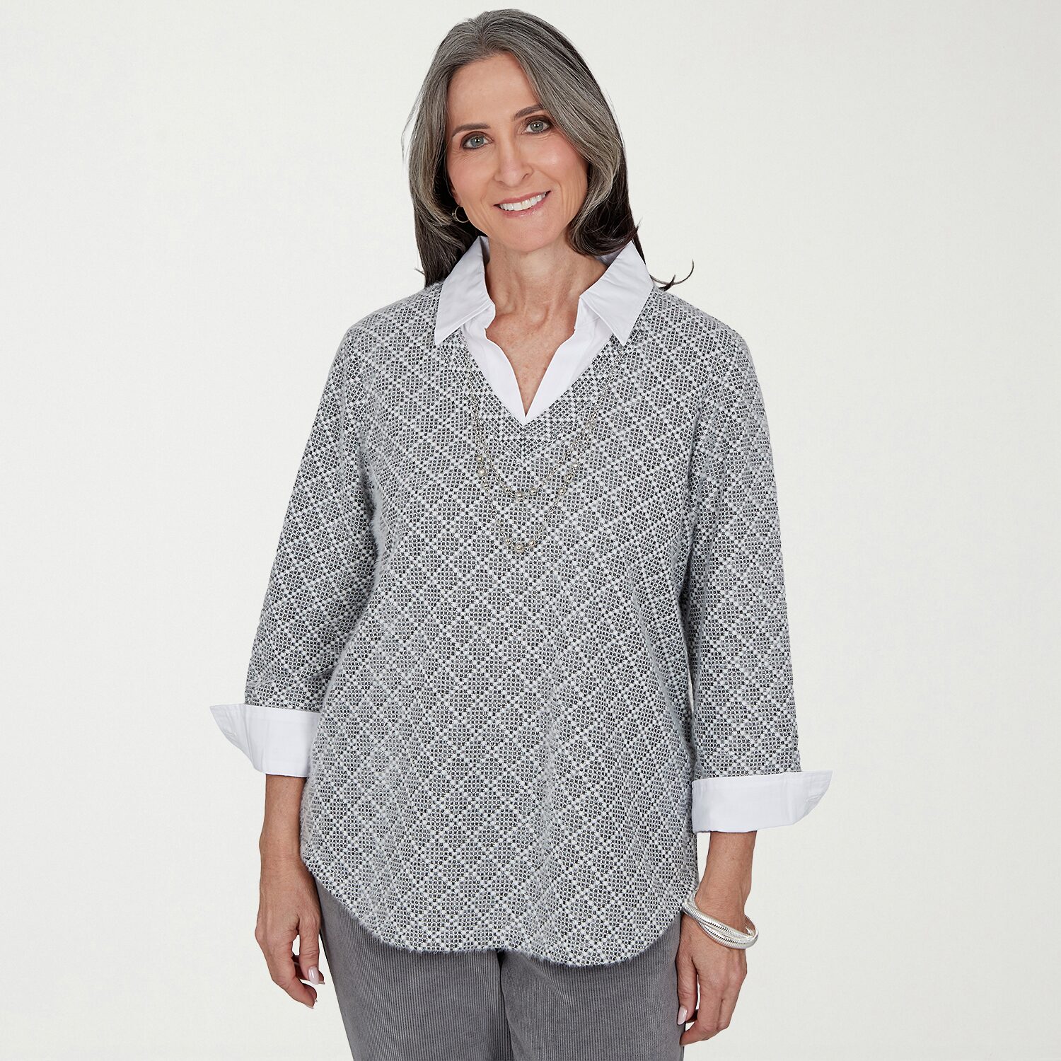 Alfred Dunner Vail Womens 3/4 Sleeve Layered Top