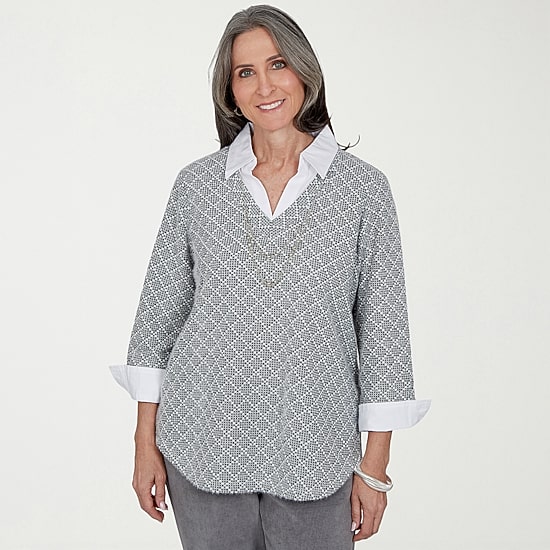 Alfred Dunner Vail Womens 3/4 Sleeve Layered Top
