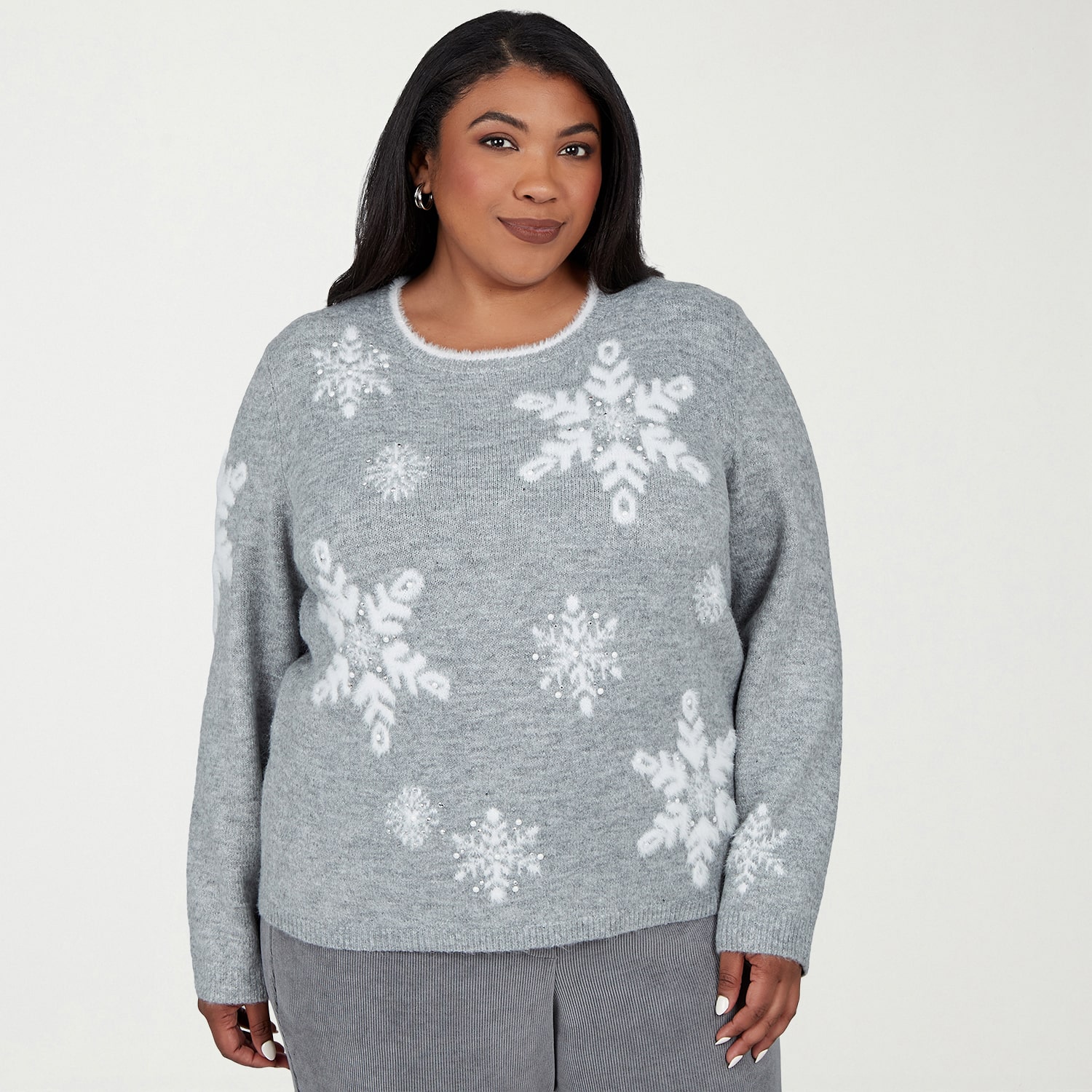 Alfred Dunner Vail Plus Womens Crew Neck Long Sleeve Pullover Sweater