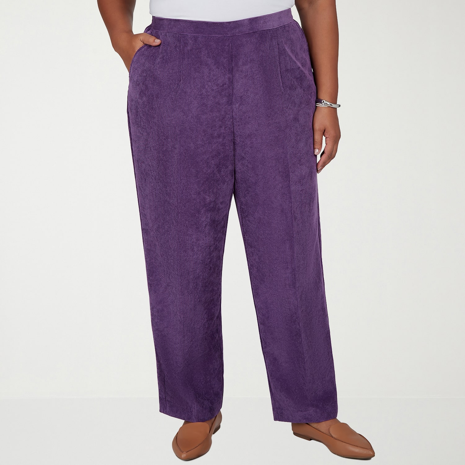 Alfred Dunner Vail Womens Plus Short Comfort Waistband Straight Corduroy Pant