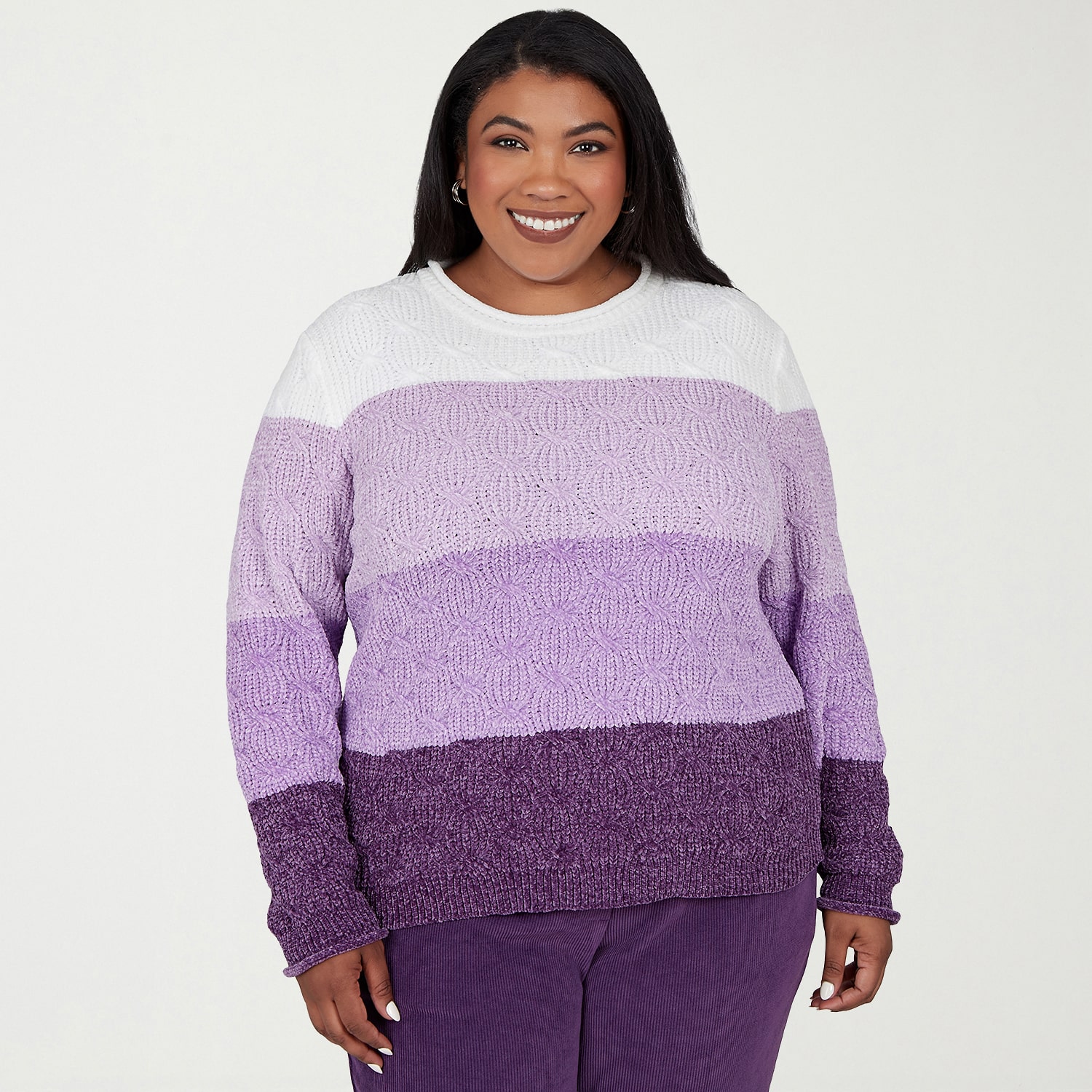 Alfred Dunner Vail Plus Womens Crew Neck Long Sleeve Ombre Pullover Sweater