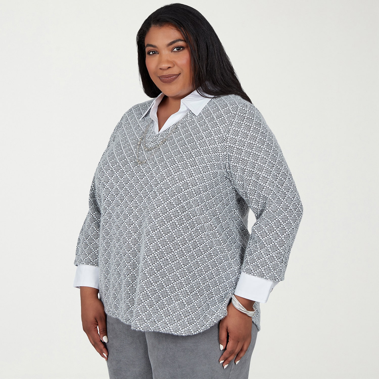 Alfred Dunner Vail Womens Plus 3/4 Sleeve Layered Top