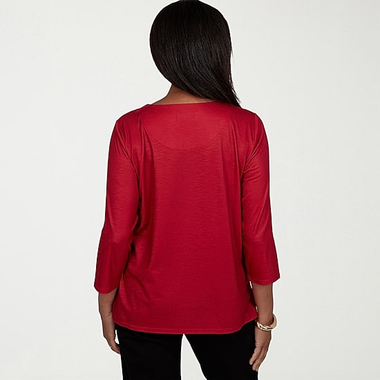 Alfred Dunner Womens Crew Neck 3/4 Sleeve T-Shirt